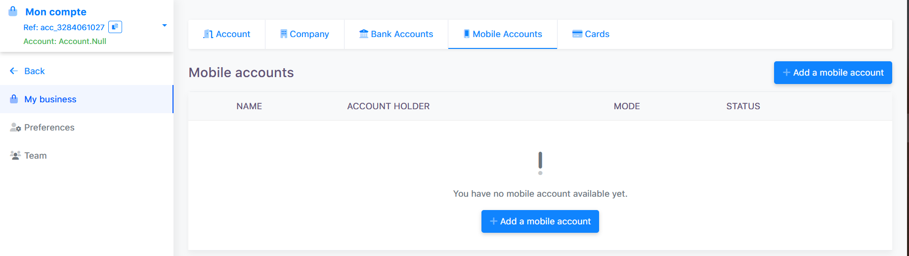 mobile account information