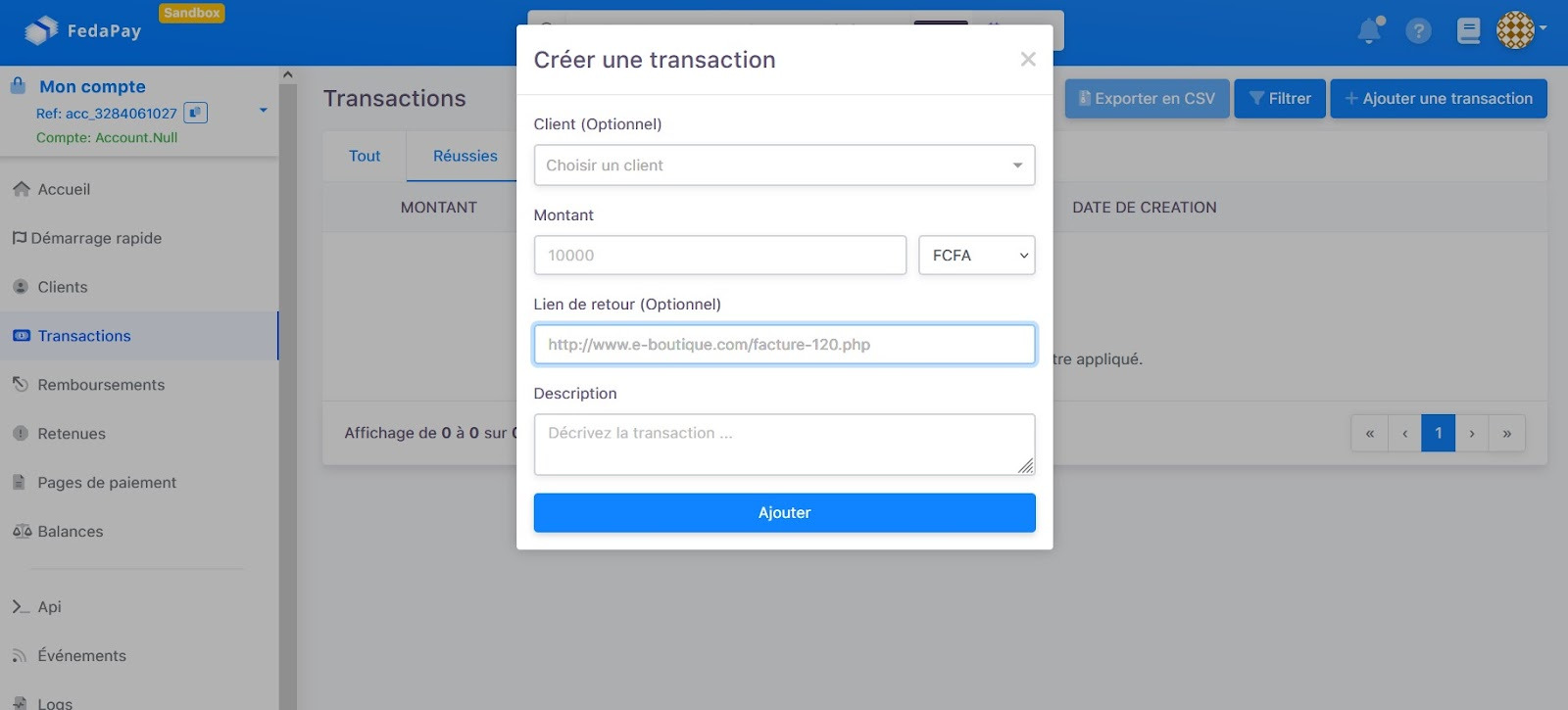 creation de transaction