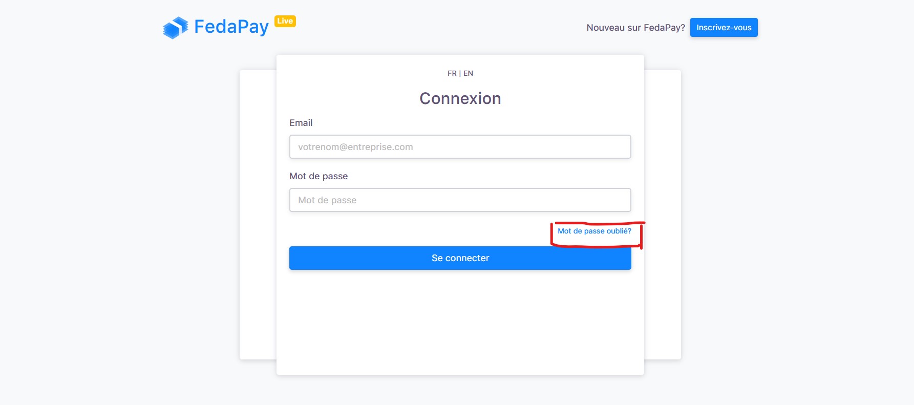 page de connexion de fedapay