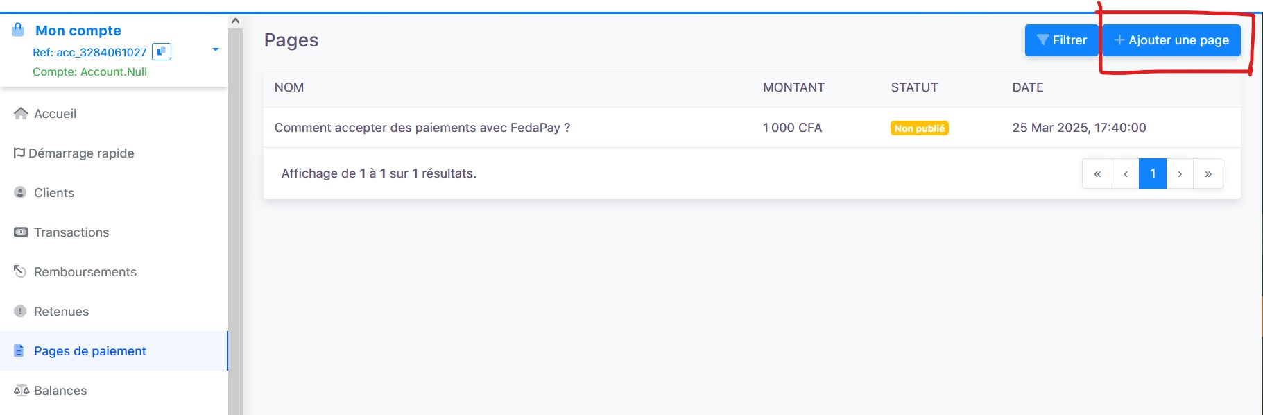 creation de page de paiement