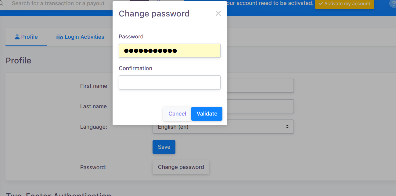 password change form