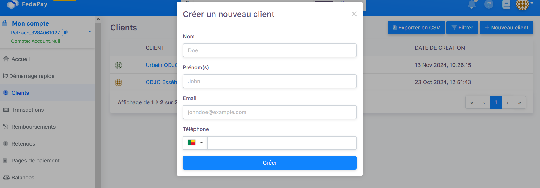 creation de client